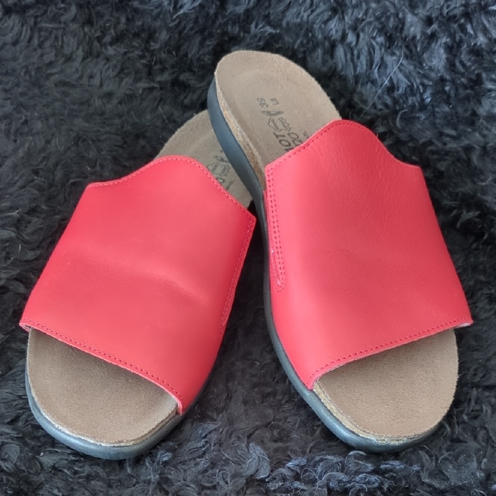 Naot Red Slide Sandals with Soft Suede Footbed